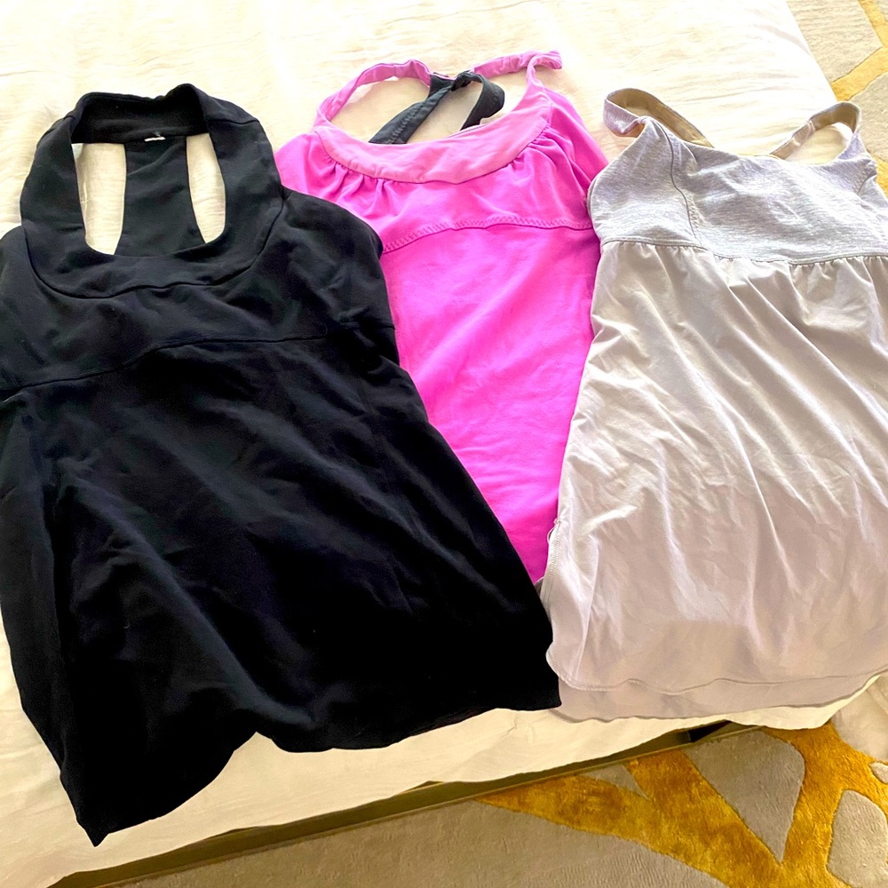 Lululemon trio of athletic tops - Black, Pink, Gray. All size 4.